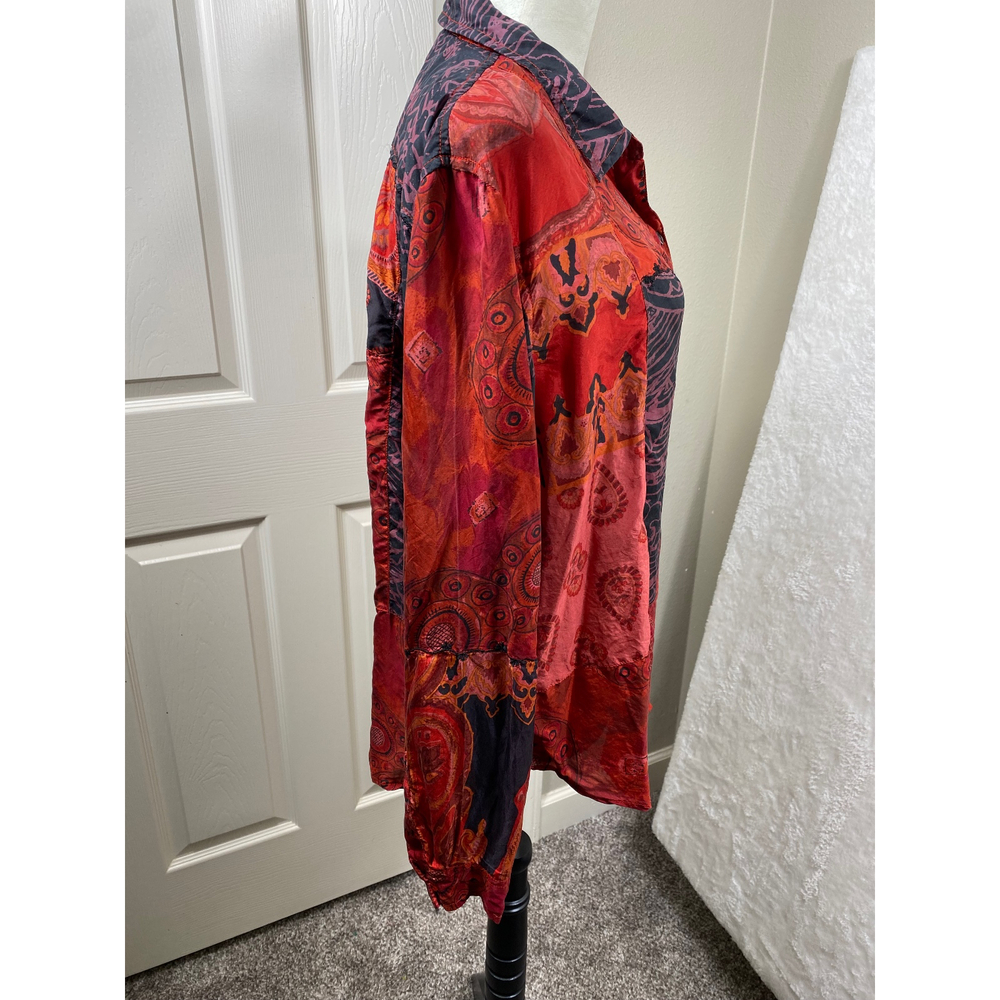 Chico's Button-Up Top Silk Patchwork Print Blouse… - image 2